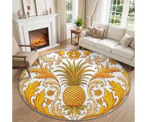 Tapis Rond Jacquard Damassé Fruit Ananas Lavable pour Salon Chambre 200 cm | Poils Courts Antidérapant Tapis Traditionnel pour Cuisine et Bureau Descente de Lit Imprimé Facile à Entretenir