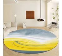Tapis Rond Jaune-Gris Lavable, Tapis Abstrait Tourbillon en Spirale Ligne Simple Réducteur de Bruit Facile à Nettoyer - Paillasson Antidérapant Imprimé pour Salon Chambre Bureau (120 cm