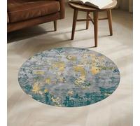 Tapis Rond,Jaune Moutarde Abstrait Moderne, Bleu Sarcelle, ø 100 cm, Small Area Carpet Room Decor Floor Rug Decorative Home Accessories Under Table Chair,