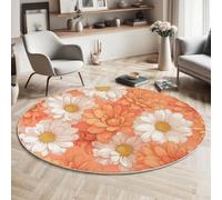 Tapis Rond Jolies Marguerites Mer Fleurs 160 Cm, Lavable En Machine Pour Salon, Ne Perd Pas Ses Poils, Antidérapant | Tapis Plantes Intéressantes Pour Chambre À Coucher Chambre D'Enfant, Orange Saumon
