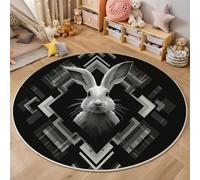 Tapis Rond, Lapin, 100 Cm, Antidérapant, Lavable, À Poils Courts, pour Entrée, Intérieur, Chambre À Coucher, Chambre d'enfant, Buanderie, Minimalisme Noir