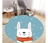 Tapis Rond Lapin Flocon De Neige Bleu Tapis Exterieur Rond pour Jardin Terrasse Intérieur Salon Chambre Antidérapant Court en Peluche Doux Lavable en Machine 100 cm