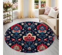 Tapis Rond Lavable 60 cm (Round) Résistant aux Intempéries et UV Fleurs de Mandala de Bohême pour Salon etchambre d'enfant Créateur de Tendances individualisteBleu