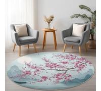 Tapis rond lavable à motif dragon chinois lotus antidérapant pour intérieur - 180 cm - Rouge