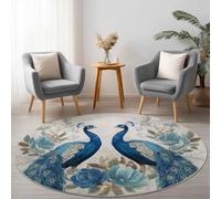 Tapis rond lavable à motif dragon chinois lotus antidérapant pour intérieur - 180 cm - Rouge