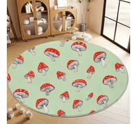 Tapis Rond Lavable à Pile Courte Douce 80 cm, Tapis de Sol Antidérapant Dessin Animé Vibrant Plantes Champignons pour Salon Chambre Cuisine Balcon Salle à Manger Intérieur Extérieur, Vert Clair