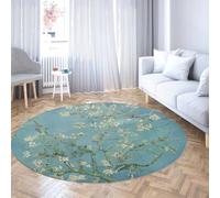 Tapis Rond Lavable de Style Classique pour Le Salon 170cm Fleurs d’amandier imprimé antidérapant Grand Cercle Tapis pour Salle d’étude Salle à Manger Balcon