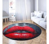 Tapis Rond Lavable Doux Mince Cercle Tapis de Sol pour Chambre dortoir Chevet Pop Art Rouge lèvres Imprimer antidérapant résistant aux Taches en détresse Moderne de Salon Circulaire en 80cm