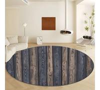Tapis Rond Lavable en Machine Ø 60 cm Tapis Antidérapant en Flanelle avec Texture Bois Planches Bois Verticales, Moquette Gris à Pile Courte Douce pour Décoration Salon Chambre Cuisine et Bureau