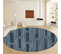 Tapis Rond Lavable en Machine Ø 90 cm Tapis Antidérapant en Flanelle avec Arcs Abstraits Minimalistes, Moquette Gris Foncé à Pile Courte Douce pour Décoration Salon Chambre Cuisine et Bureau