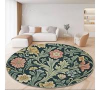 Tapis Rond Lavable en Machine 100 cm, Fleurs Rétro De William Morris Décoration Antidérapant pour Salon Chambre Cuisine Balcon Terrasse Salle à Manger Intérieur Extérieur, Vert