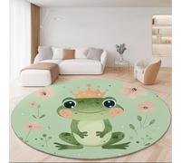 Tapis Rond Lavable en Machine 100 cm, Grenouilles De Dessins Animés Mignons Décoration Antidérapant pour Salon Chambre Cuisine Balcon Terrasse Salle à Manger Intérieur Extérieur, Vert