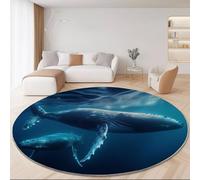 Tapis Rond Lavable en Machine 100 cm - Photographie Gros Plan Fond Marin Baleine Tapis Rond imprimé antidérapant à Poils Courts pour Salon Chambre d'enfant décoration de Chambre, Coloré