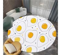 Tapis Rond Lavable en Machine 100 cm, Tapis Interieur Antidérapant Dessin À La Main Minimaliste Vibrant Œuf Frit - pour Chambre à Coucher Salon d'entrée et Salle à Manger, Blanc