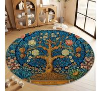 Tapis Rond Lavable en Machine 120 cm, Tapis Interieur Antidérapant Traditionnel Art Plantes Arbre De Vie - pour Chambre à Coucher Salon d'entrée et Salle à Manger, Bleu Foncé