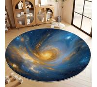Tapis Rond Lavable en Machine 150 cm, Tapis Interieur Antidérapant Mystérieux Galaxie Fantastique Planète - pour Chambre à Coucher Salon d'entrée et Salle à Manger, Bleu Foncé