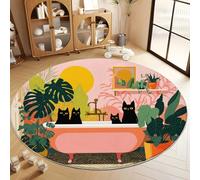 Tapis Rond Lavable en Machine 150 cm, Tapis Interieur Antidérapant Vibrant Moderne Animaux Chat - pour Chambre à Coucher Salon d'entrée et Salle à Manger, Rose