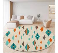 Tapis Rond Lavable en Machine 160 cm - Rétro Losange Étoiles Tapis Rond imprimé antidérapant à Poils Courts pour Salon Chambre d'enfant décoration de Chambre, Coloré