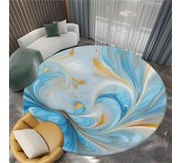Tapis Rond Lavable en Machine 160 cm, Tapis Interieur Antidérapant Moderne Marbre Élégant Abstrait - pour Chambre à Coucher Salon d'entrée et Salle à Manger, Bleu Blanc