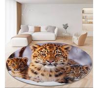 Tapis Rond Lavable en Machine 180 cm - Gros Plan Neige Léopard Portrait Tapis Rond imprimé antidérapant à Poils Courts pour Salon Chambre d'enfant décoration de Chambre, Coloré