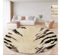 Tapis Rond Lavable en Machine 180 cm - Rétro Imprimé Animal Imprimé Zèbre Tapis Rond imprimé antidérapant à Poils Courts pour Salon Chambre d'enfant décoration de Chambre, Abricot Noir