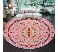 Tapis Rond Lavable en Machine 180 cm, Rose Carpette Douce Antidérapant Flanelle, Éléments naturels Fleurs Insectes Imprimé Tapis pour Salon Chambre Canapé Natte Couleur