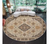 Tapis Rond Lavable en Machine 60 cm, Gris Brun Carpette Douce Antidérapant Flanelle, Traditionnel Éléments Ornés Géométrie Imprimé Tapis pour Salon Chambre Canapé Natte Couleur