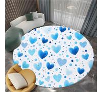 Tapis Rond Lavable en Machine 60 cm, Tapis Interieur Antidérapant Cartoon Cœur Pois Art - pour Chambre à Coucher Salon d'entrée et Salle à Manger, Bleu Blanc