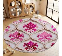 Tapis Rond Lavable en Machine 80 cm, Tapis Interieur Antidérapant Traditionnel Art Élégant Géométrique - pour Chambre à Coucher Salon d'entrée et Salle à Manger, Magenta