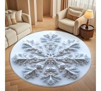 Tapis Rond Lavable en Machine Art Du Flocon de Neige En Pierres PréCieuses Décoration de chambre pour adultes et Enfants, Blanc Antidérapant Doux Poils Ras Grand Tapis Rond de Salon, 100cm Circulaire