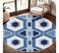 Tapis Rond Lavable en Machine Art GéOméTrique en Relief Décoration de Chambre pour Adultes et Enfants, Bleu Clair Antidérapant Doux Poils Ras Grand Tapis Rond de Salon, 180cm Circulaire