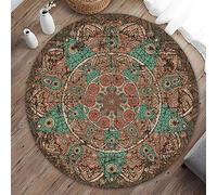 Tapis Rond Lavable en Machine, Chickw1 Impression de Mandala Interieur Anti Slip Chambre à Coucher Salon Tapis de Chaise de Bureau Antidérapant Résistant à l'usure (Vert Vintage,140cm)