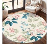 Tapis Rond Lavable en Machine Fleurs de Campagne Romantiques Décoration de chambre pour adultes et Enfants, Multicolore Antidérapant Doux Poils Ras Grand Tapis Rond de Salon, 200cm Circulaire