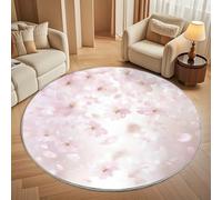 Tapis Rond Lavable en Machine Fleurs de Cerisier Roses Qui Tombent Décoration de chambre pour Enfants, Fleurs de Cerisier Antidérapant Doux Poils Ras Grand Tapis Rond de Salon, 160cm Circulaire
