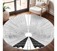 Tapis Rond Lavable en Machine GéOméTrie des Arts Visuels Décoration de Chambre pour Adultes et Enfants, Noir Et Blanc Antidérapant Doux Poils Ras Grand Tapis Rond de Salon, 80cm Circulaire
