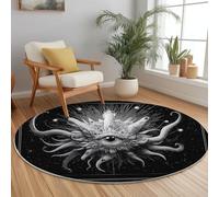 Tapis Rond Lavable en Machine, Gothique Univers Monstre Imprime Antidérapant Paillassons Décoration, Noir Doux Flanelle Intérieur & Extérieur Tapis pour Salon Chambre Cuisine Balcon, 150 x 150 cm
