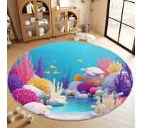 Tapis Rond Lavable en Machine, Grande Tortue de Mer Blanche Absorbant Anti Slip pour Salon Antidérapant Imprimé Tapis pour Salle à Manger Chambre d’Enfant Nurserie Dortoir, Vue Marine 150 cm