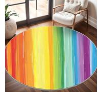 Tapis Rond Lavable en Machine Illustration Abstraite D'Un Arc-En-Ciel Décoration de chambre pour adultes et Enfants, Coloré Antidérapant Doux Poils Ras Grand Tapis Rond de Salon, 100cm Circulaire