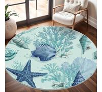 Tapis Rond Lavable en Machine Impressions Sur Le ThèMe de L'OcéAn Décoration de chambre pour adultes et Enfants, Turquoise Antidérapant Doux Poils Ras Grand Tapis Rond de Salon, 80cm Circulaire
