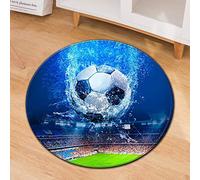 Tapis Rond Lavable en Machine, Interieur Anti Slip Chambre à Coucher Salon Tapis d'Entrée Absorbant Antidérapant - Modèle de Basket-Ball de Football 3D (Terrain de Football 3D,100cm)
