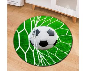 Tapis Rond Lavable en Machine, Interieur Anti Slip Chambre à Coucher Salon Tapis d'Entrée Absorbant Antidérapant - Modèle de Basket-Ball de Football 3D (Football Noir et Blanc,100cm)