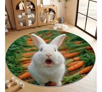 Tapis Rond Lavable en Machine, Lapin Blanc en Colère Absorbant Anti Slip pour Salon Antidérapant Imprimé Tapis pour Salle à Manger Chambre d’Enfant Nurserie Dortoir, Champ de Carottes 180 cm