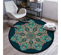 Tapis Rond Lavable en Machine, Morbuy 120cm/100cm/80cm/60cm Impression de Mandala Interieur Anti Slip Chambre à Coucher Salon Tapis d'Entrée Absorbant Antidérapant (Nation Bleue,60cm)