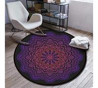 Tapis Rond Lavable en Machine, Morbuy 120cm/100cm/80cm/60cm Impression de Mandala Interieur Anti Slip Chambre à Coucher Salon Tapis d'Entrée Absorbant Antidérapant (Lotus Violet,120cm)