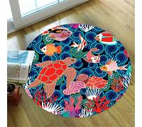 Tapis Rond Lavable en Machine, Morbuy Impression de Dessin animé océan Interieur Anti Slip Chambre à Coucher Salon Tapis d'Entrée Absorbant Antidérapant (Tortue Corail,80cm)