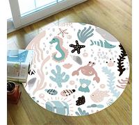 Tapis Rond Lavable en Machine, Morbuy Impression de Dessin animé océan Interieur Anti Slip Chambre à Coucher Salon Tapis d'Entrée Absorbant Antidérapant (Crabe Hippocampe,100cm)