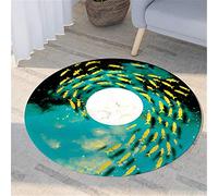 Tapis Rond Lavable en Machine, Morbuy Style Chinois 3D Bleu Doré Interieur Anti Slip Chambre à Coucher Salon Tapis d'Entrée Absorbant Antidérapant (60cm,Lune Blanche)
