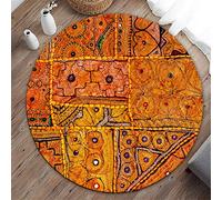 Tapis Rond Lavable en Machine, Morbuy Style Nordique Art Abstrait Interieur Anti Slip Chambre à Coucher Salon Tapis d'Entrée Absorbant Antidérapant (Treillis Ethnique,100cm)