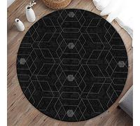 Tapis Rond Lavable en Machine, Morbuy Style Nordique Art Abstrait Interieur Anti Slip Chambre à Coucher Salon Tapis d'Entrée Absorbant Antidérapant (Géométrie Noire,100cm)