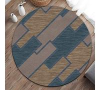 Tapis Rond Lavable en Machine, Morbuy Style Nordique Interieur Anti Slip Chambre à Coucher Salon Tapis d'Entrée Absorbant Antidérapant - Style géométrique (Style Bois,80cm)